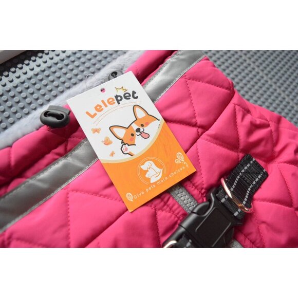 Lele Pet Quilted Windproof Dog Jacket Fleece Vest Pink Grey Reflective Coat Larg - Picture 3 of 8
